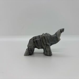 Vintage Elephant Figurine Paperweight, Hand Carved Gray Tone Onyx